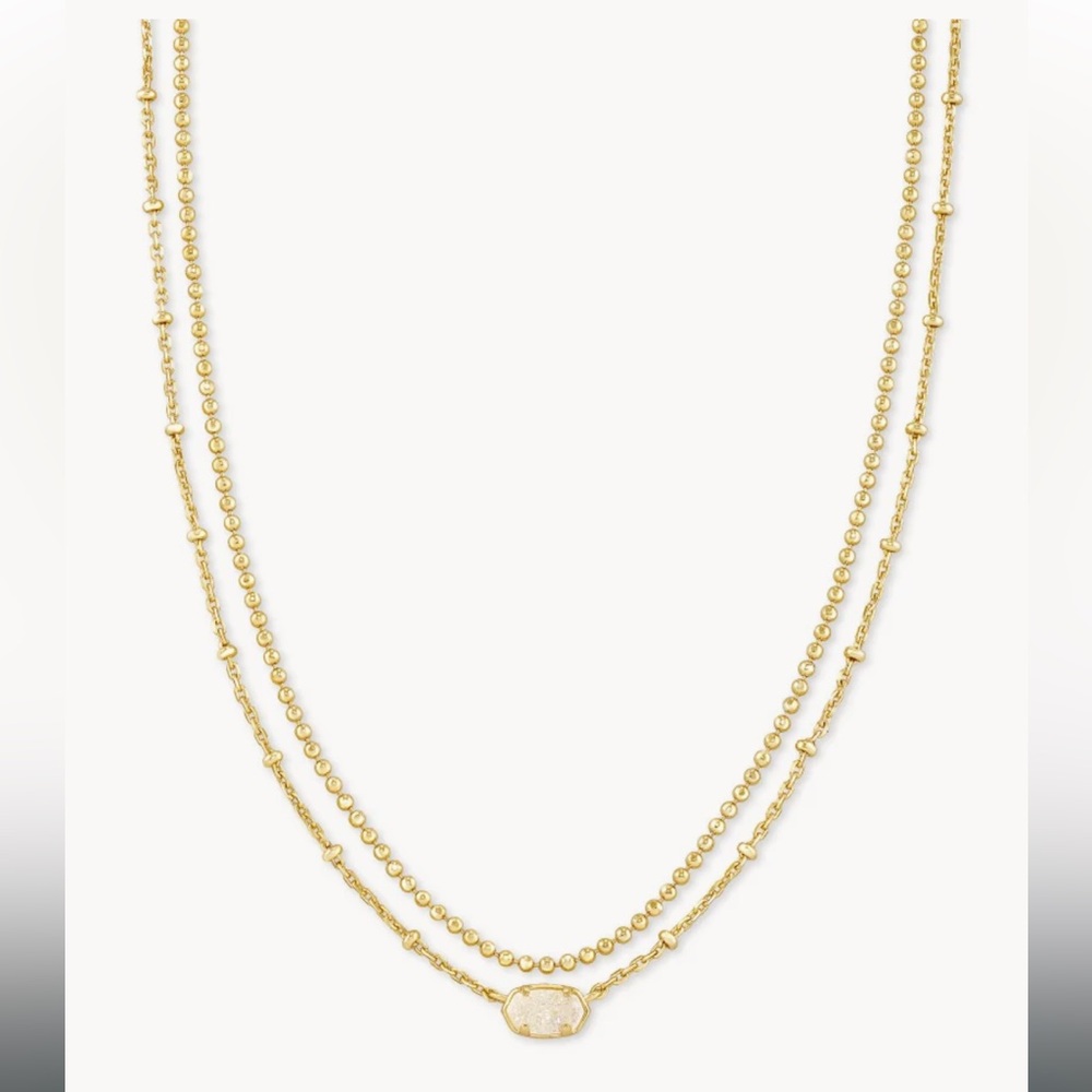 Kendra Scott Emilie Gold Multi Strand Necklace & Earrings in Iridescent Drusy